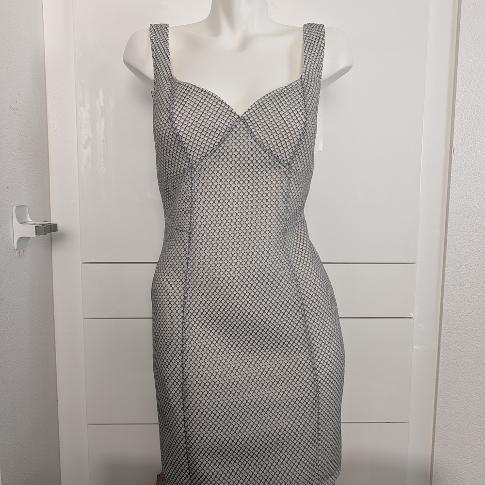 Sleek Black & White Bodycon Dress with Bustier Detail
